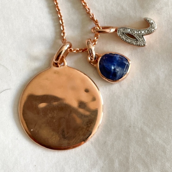 Monica Vinader 18K Gold Vermeil Necklace w/Gold, Kyanite, and Diamond Pendant - Picture 3 of 3